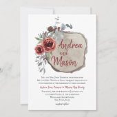 ウッドスライスマルサラレッドワイン素朴バラ結婚ズ 招待状 (正面)
