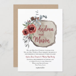 ウッドスライスマルサラレッドワイン素朴バラ結婚ズ 招待状