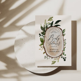 ウッドスライス素朴の赤ちゃんシャワーの招待状 セーブザデート