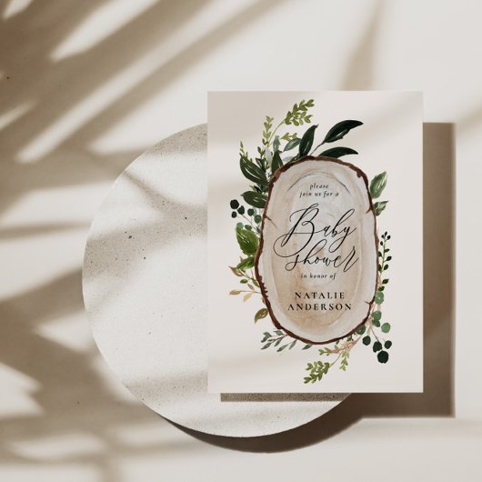 ウッドスライス素朴の赤ちゃんシャワーの招待状 セーブザデート