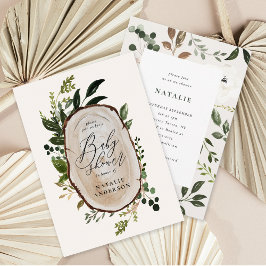 ウッドスライス素朴の赤ちゃんシャワーの招待状 セーブザデート