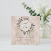 ウッドスライス素朴ピンクグリーンフローラ結婚式の招待 サンキューカード (スタンド正面)