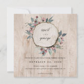 ウッドスライス素朴ピンクグリーンフローラ結婚式の招待 サンキューカード (正面)
