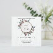 ウッドスライス素朴ピンクフローラカップルのシャワー招待状 サンキューカード (スタンド正面)