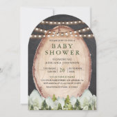 ウッドスライス素朴マウンテンフォレストアーチベイビーシャワー 招待状 (正面)