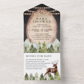 ウッドスライス素朴マウンテンフォレストディアベビーシャワー オールインワン招待状 (内側)