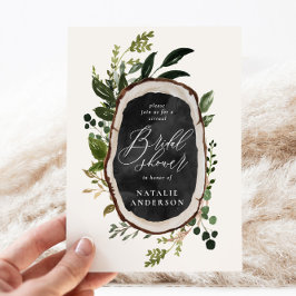 ウッドスライス素朴仮想ブライダルシャワー招待 セーブザデート