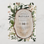 ウッドスライス素朴卒業パーティー招待状 セーブザデート (正面/裏面)