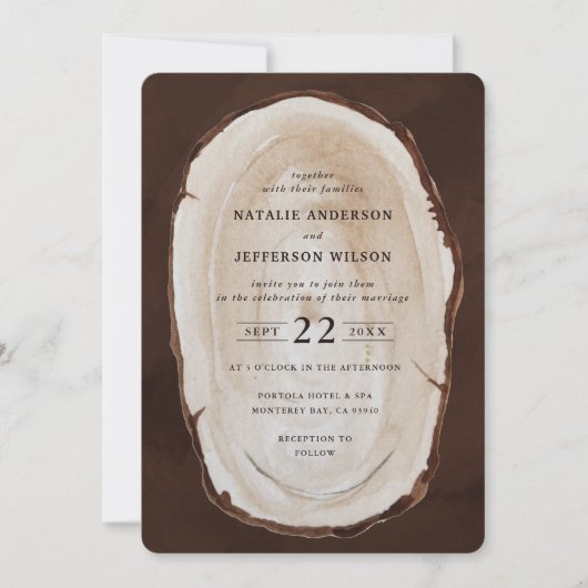 ウッドスライス素朴結婚式の招待 セーブザデート (正面)