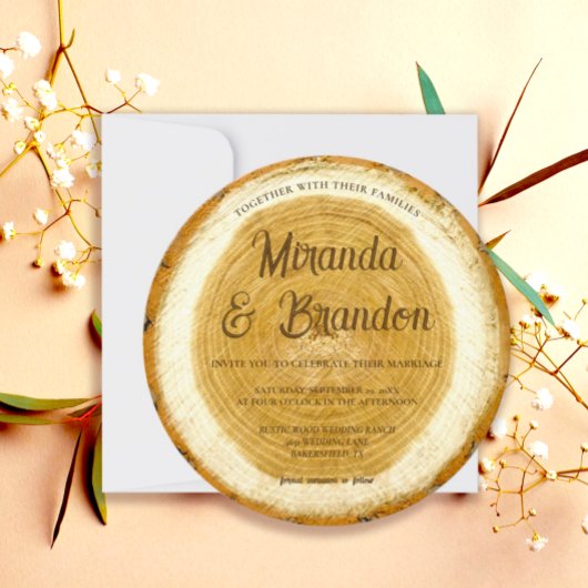 ウッドスライス素朴結婚式招待状 招待状
