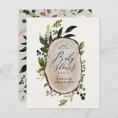 ウッドスライス素朴赤ちゃんシャワー予算の招待状 (正面/裏面)