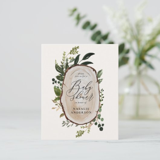 ウッドスライス素朴赤ちゃんシャワー予算の招待状 (スタンド正面)