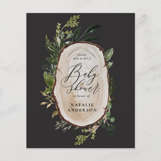 ウッドスライス素朴赤ちゃんシャワー予算の招待状 チラシ (正面)