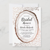 ウッドスライス素朴銅箔の秋のブライダルシャワー 招待状 (正面)