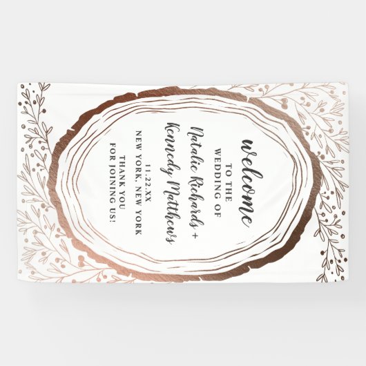 ウッドスライス素朴銅箔秋の結婚式へようこそ 横断幕 (横)