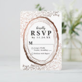 ウッドスライス素朴銅箔秋ウェディングRSVP 出欠カード (スタンド正面)