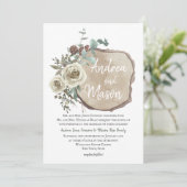 ウッドスライス自然バラとユーカリ結婚ス 招待状 (スタンド正面)
