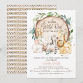 ウッドスライス フローラル フォリア サファリ ベビーシャワー 招待状 (正面/裏面)