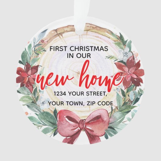 ウッドス素朴ライス&ポインセティアリースニューホーム オーナメント (正面)