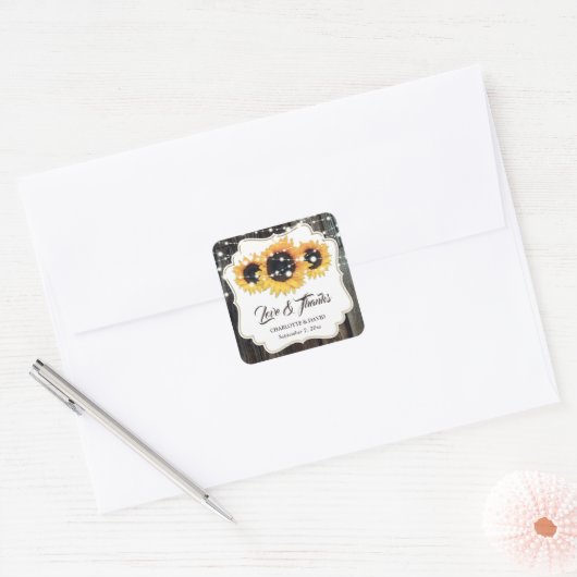 ウッドス素朴ンフラワーの愛と感謝していの結婚愛 スクエアシール (封筒)