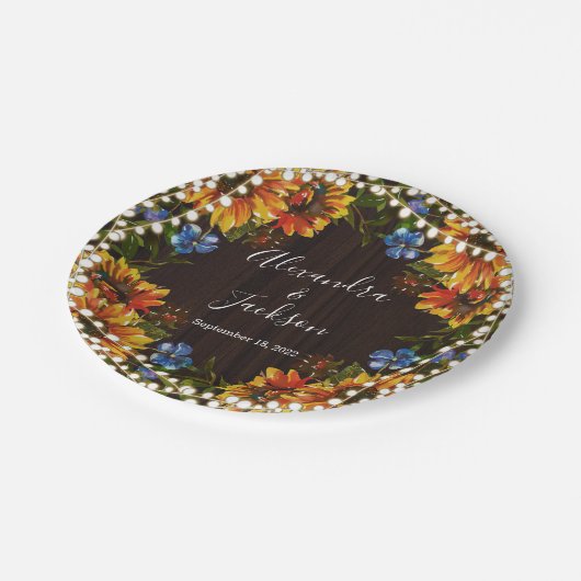 ウッドス素朴ンフラワーストリングラ結婚イトのプレート ペーパープレート (アングル)