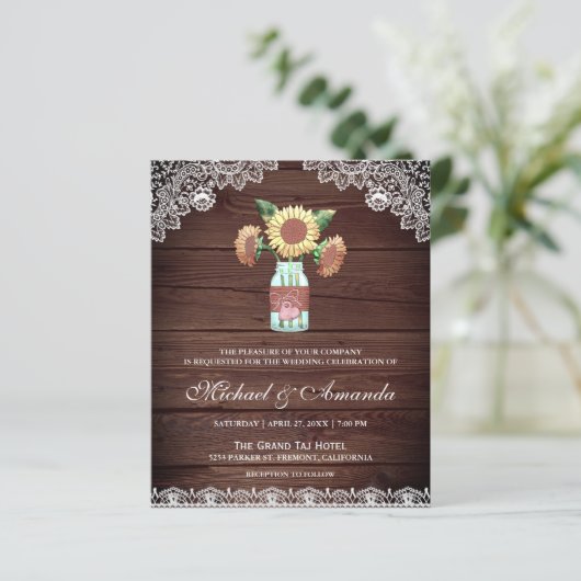 ウッドス素朴ンフラワーズバジェット結婚式招待状 (スタンド正面)
