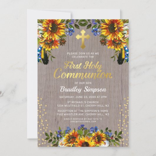 ウッドス素朴ンフラワーファースト聖餐式 招待状 (正面)