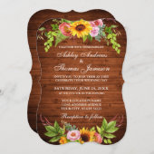 ウッドス素朴ンフラワーフローラ結婚ズ 招待状 (正面/裏面)