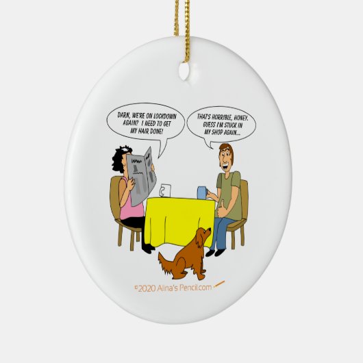 ウッドターナーギフト木版画店の漫画ユーモア セラミックオーナメント (右)