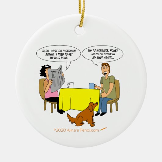 ウッドターナーギフト木版画店の漫画ユーモア セラミックオーナメント (正面)