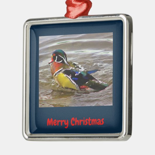 ウッドダックカラフルドレイクネイビークリスマスフレーム メタルオーナメント (左)