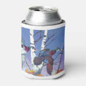 ウッドダックスバイ飛んでいる樺の木ツリー 缶クーラー (缶正面)