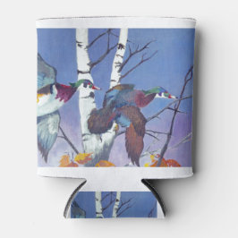 ウッドダックスバイ飛んでいる樺の木ツリー 缶クーラー