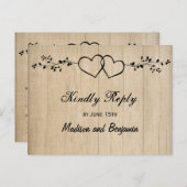 ウッドダブル素朴ハートウェディングRSVPポストカード インビテーションポストカード (正面/裏面)