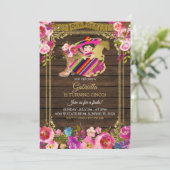 ウッドチャカラフルロピンクフィエスタチンコパーティーインヴィット 招待状 (スタンド正面)