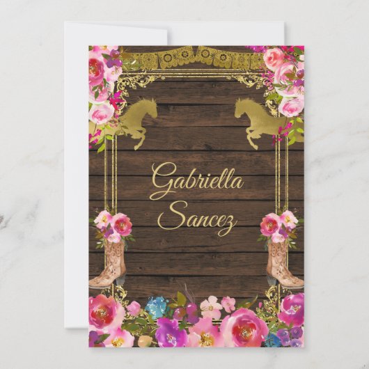 ウッドチャカラフルロピンクフィエスタチンコパーティーインヴィット 招待状 (裏面)