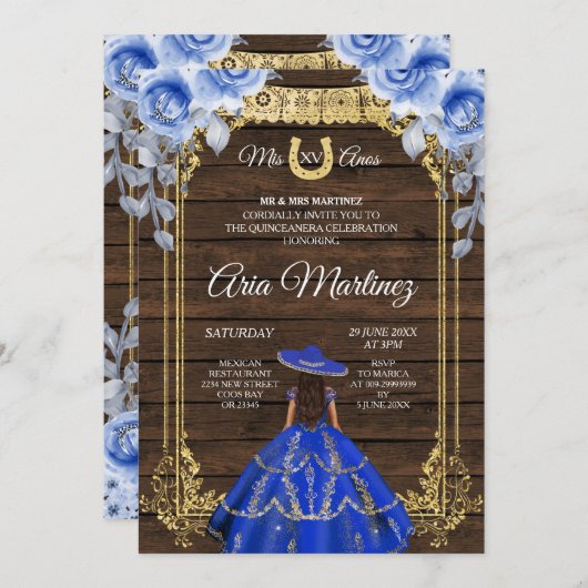 ウッドチャロ – ネイビーバラプリンセスミクリン 招待状 (正面/裏面)