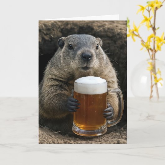 ウッドチョックの誕生日 ビールジョッキ付き カード (黄色い花)