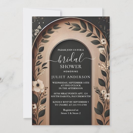 ウッドツリーバ素朴ンファームアーチブライダルシャワー 招待状 (正面)