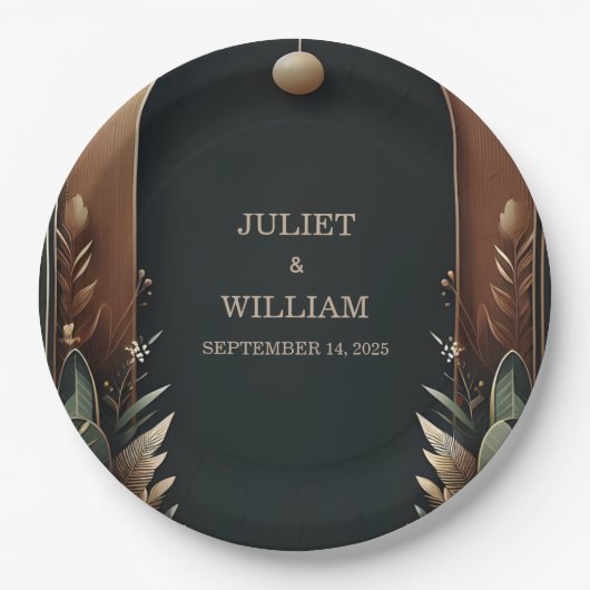 ウッドツリーフォレストバ素朴ンファームアーチ結婚ズ ペーパープレート (正面)