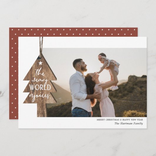 ウッドツリー素朴オーナメントフォトクリスマス シーズンカード (正面/裏面)