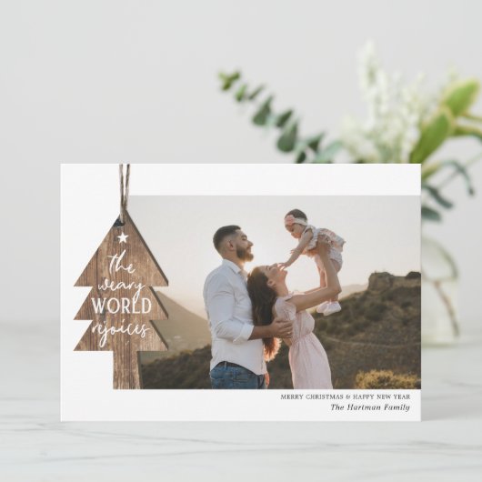 ウッドツリー素朴オーナメントフォトクリスマス シーズンカード (スタンド正面)