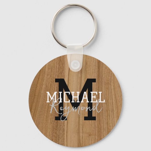 ウッドテクスチャモノグラム素朴カントリースタイルケチャイ キーホルダー (正面)