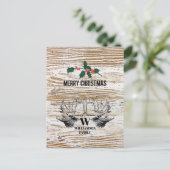 ウッドテクスチ素朴アディアウッドランドキャビンのクリスマス シーズンポストカード (スタンド正面)