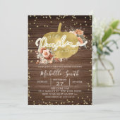 ウッドテラス素朴コッタカボチャ赤ちゃんシャワー 招待状 (スタンド正面)