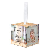 ウッドテーマベビー初めてのクリスマス3枚フォト キューブオーナメント (正面アングル)