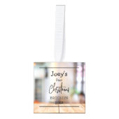 ウッドテーマベビー初めてのクリスマス3枚フォト キューブオーナメント (正面)