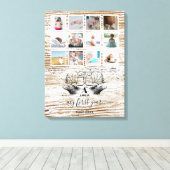 ウッドディアベイビーのファーストイヤー写真コラージュ キャンバスプリント (インサイチュ (ウッドフロア))