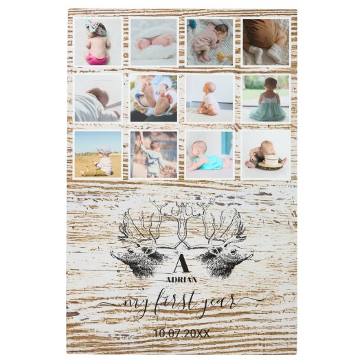 ウッドディアベイビーのファーストイヤー写真コラージュ メタルプリント (正面)
