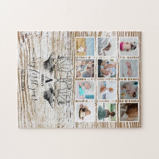 ウッドディアーベビーの初年度フォトコラージュ ジグソーパズル (横)